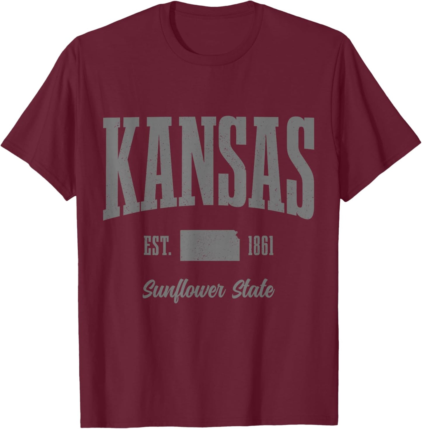Kansas Sunflower State Map Est. 1861 Pride T-Shirt - T-Shirt | Maroon