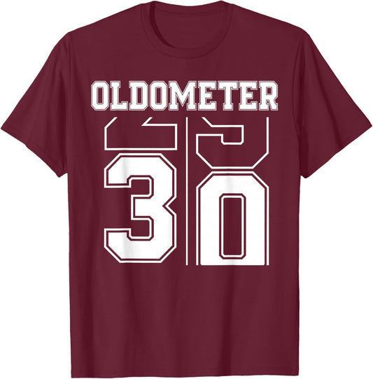 Oldometer 29-30 30th Birthday Sport Text 30 Year Old T-Shirt - T-Shirt | Maroon