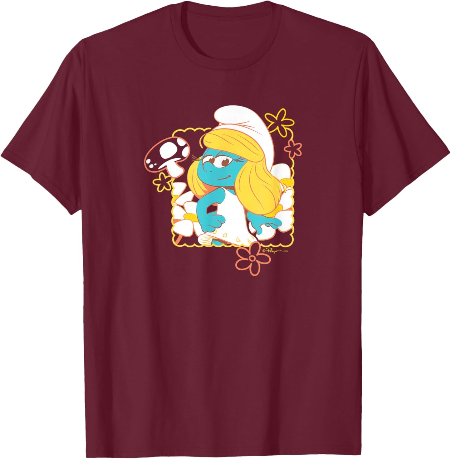 The Smurfs Movie Smurfette Poses with Flowers T-Shirt - T-Shirt | Maroon