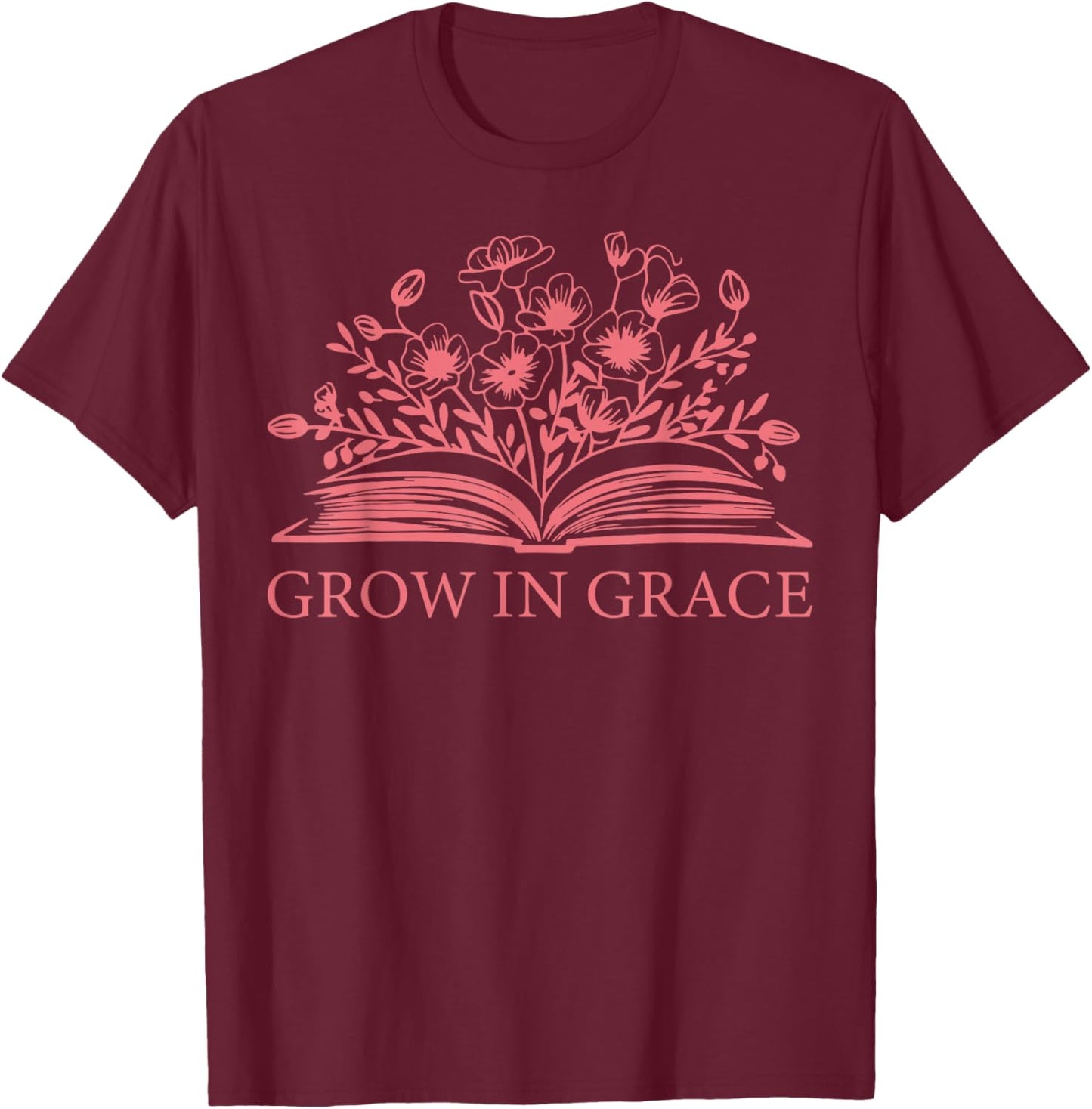 Retro Grow In Grace Wildflower Book Christian Bible Verse T-Shirt - T-Shirt | Maroon
