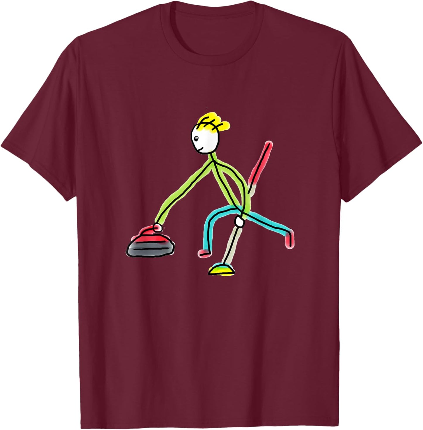 Curling Stickman T-Shirt - T-Shirt | Maroon