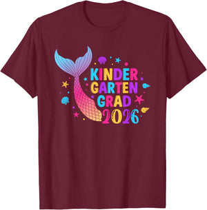 Kindergarten Grad 2026 Mermaid Graduation for Kids Girls T-Shirt - T-Shirt | Maroon