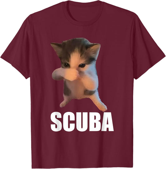 Funny Scuba Dance Meme Cat Scuba Brainrot T-Shirt - T-Shirt | Maroon