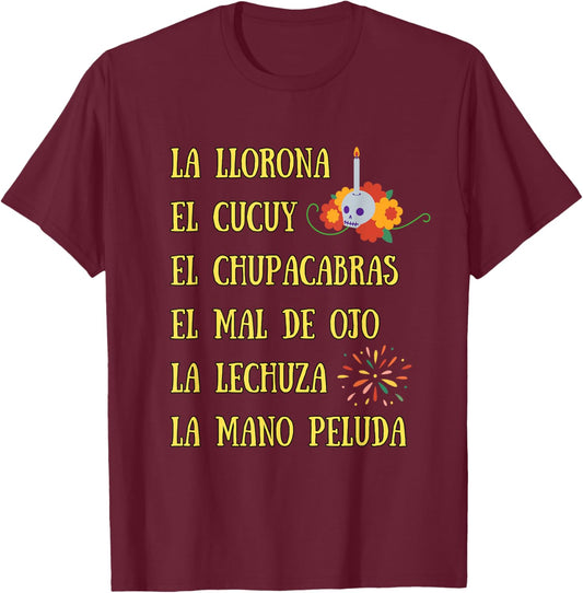 La Llorona and all Scary Spanish Mexican Halloween T-Shirt - T-Shirt | Maroon