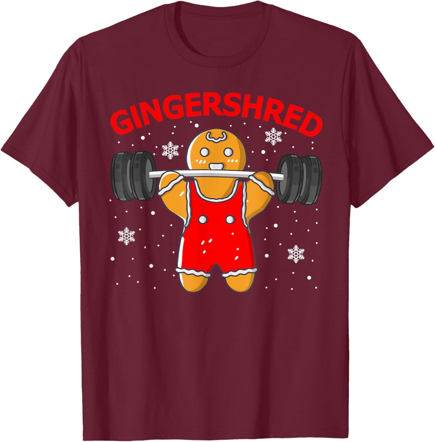 Funny Gingershred Gingerbread Man Gym Squad Xmas Holiday T-Shirt - T-Shirt | Maroon