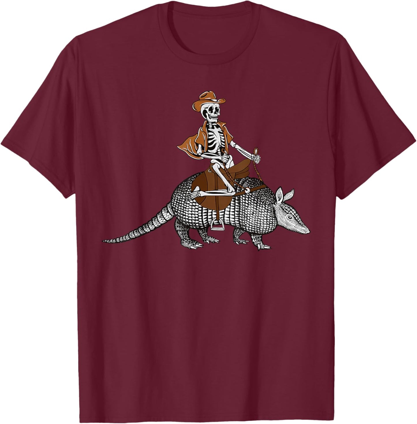 Vintage Cowboy Skeleton Riding Armadillo Western Style T-Shirt - T-Shirt | Maroon