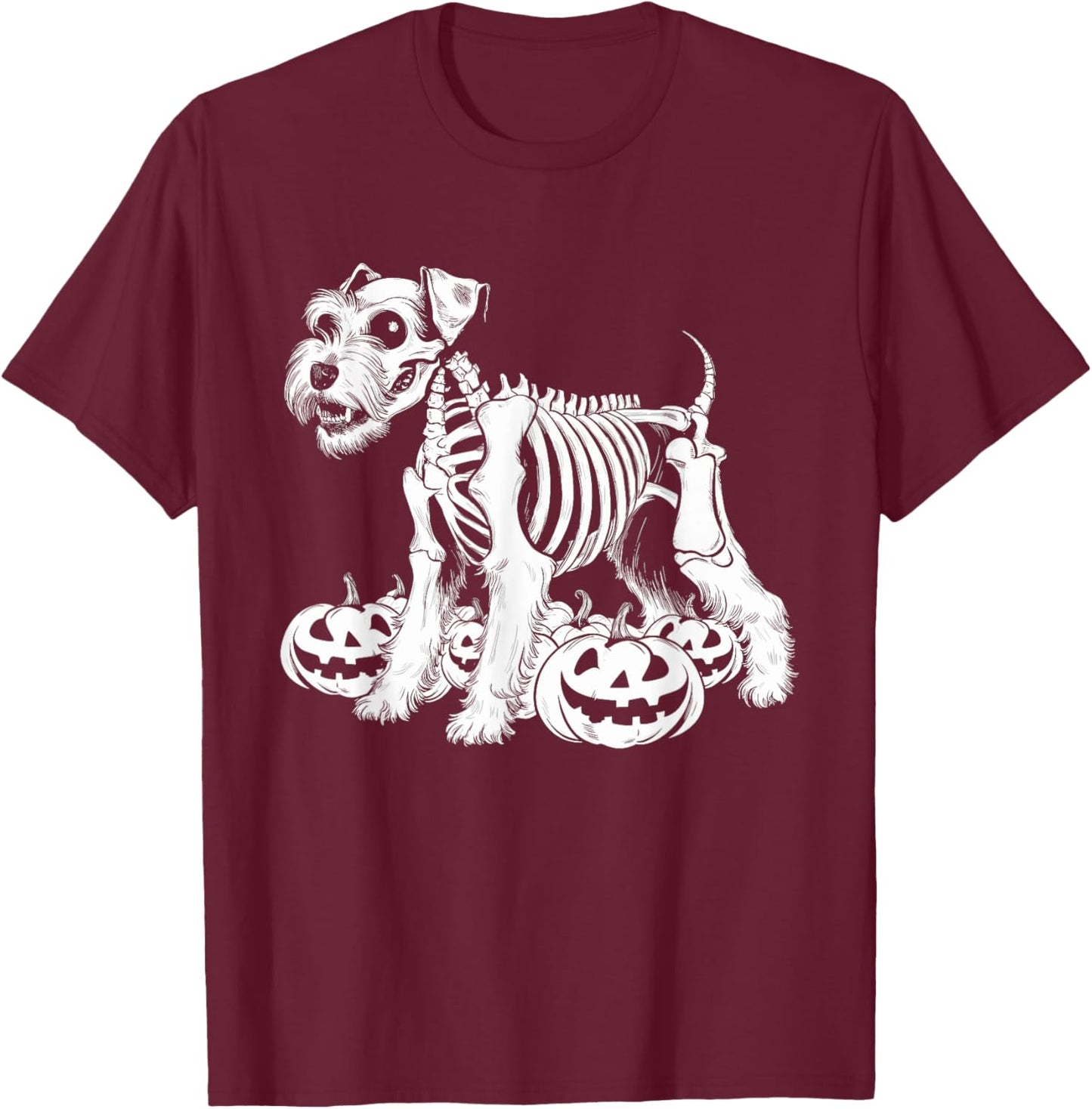 Miniature Schnauzer Skeleton Birthday Halloween T-Shirt - T-Shirt | Maroon
