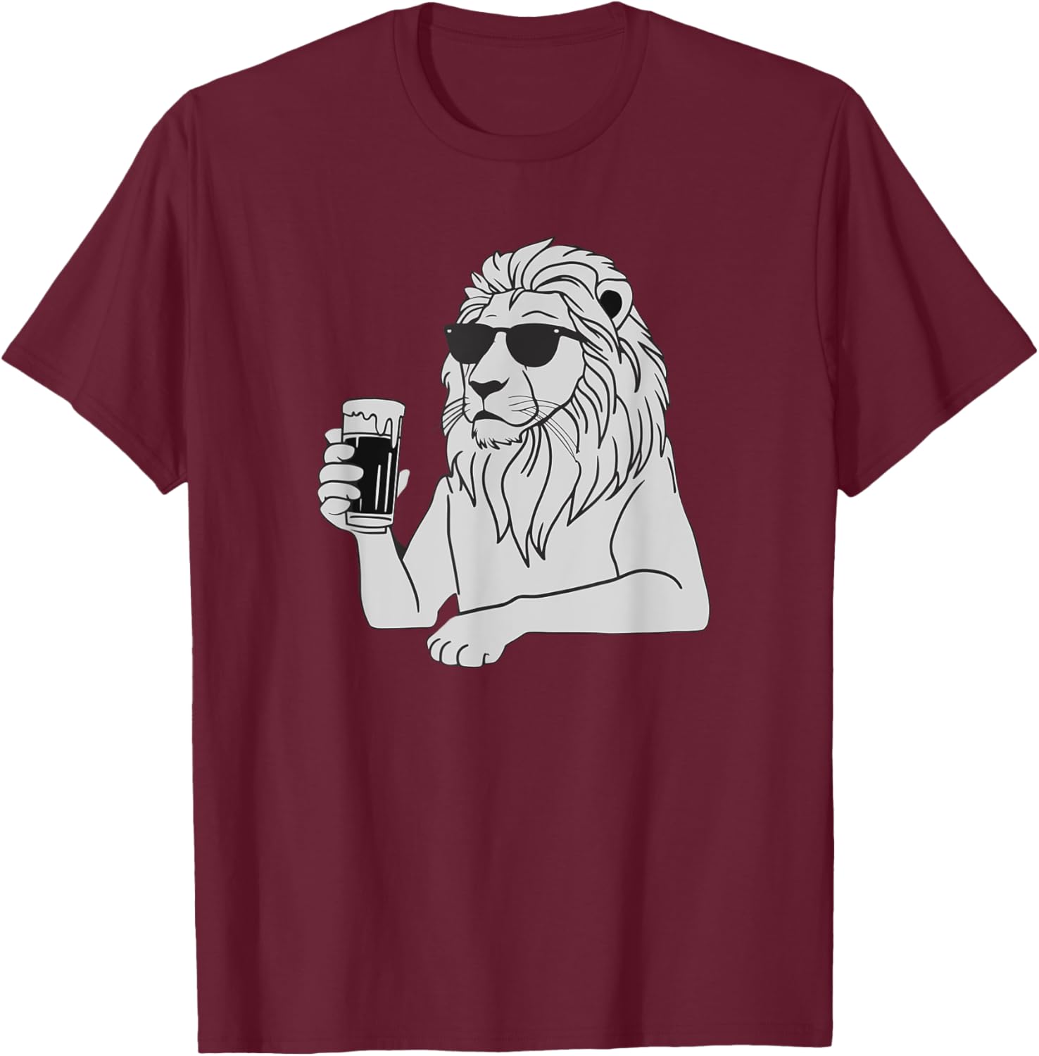 Cool Sunglasses Lion Drinking Beer Lions T-Shirt - T-Shirt | Maroon
