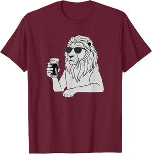 Cool Sunglasses Lion Drinking Beer Lions T-Shirt - T-Shirt | Maroon