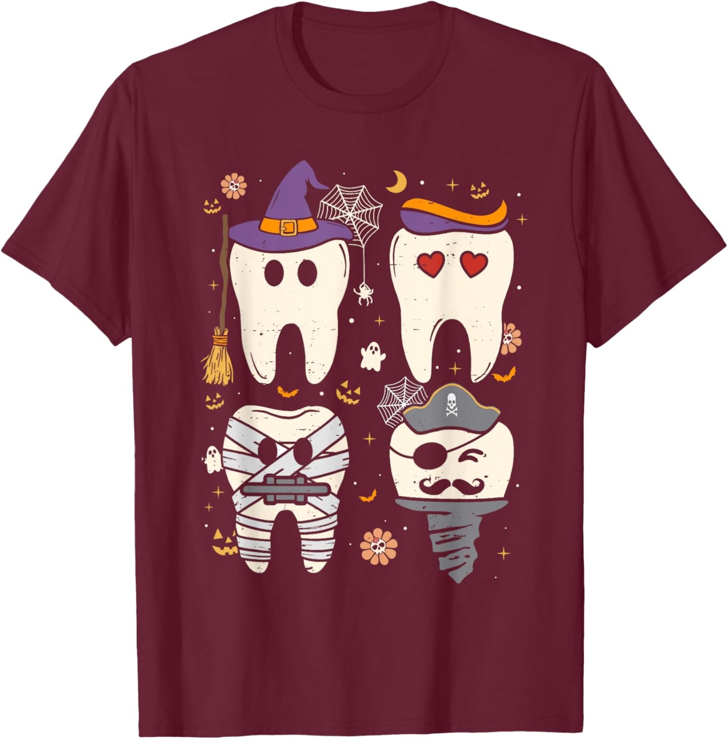 Halloween Dentist Witch Teeth Dental Crew Costume Men Women T-Shirt - T-Shirt | Maroon