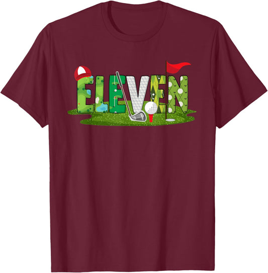 11th Birthday Golf Theme 11 Year Old Kids Sport Party T-Shirt - T-Shirt | Maroon