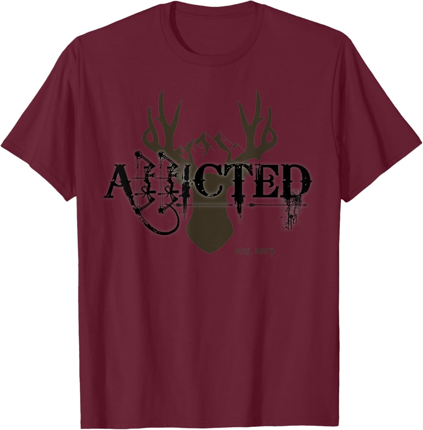 Bow Hunting Addicted To Bow Hunt Compound Bow Buck Mountain T-Shirt - T-Shirt | Maroon