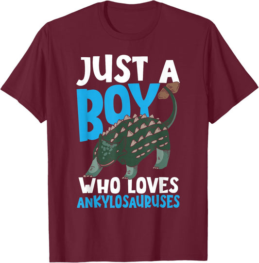Boy Who Loves Ankylosauruses Ankylosaurus Dinosaur T-Shirt - T-Shirt | Maroon