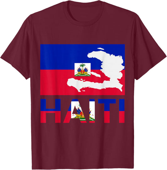Happy Haitian Flag Day Cool Haiti Flag Map Haitian Pride T-Shirt - T-Shirt | Maroon