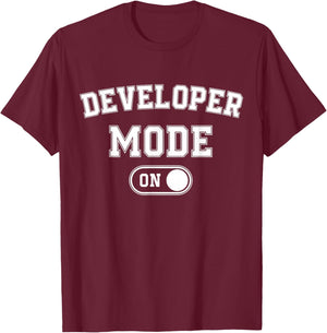 Developer Mode On Funny Code Writer Gift Programmer Engineer T-Shirt - T-Shirt | Maroon