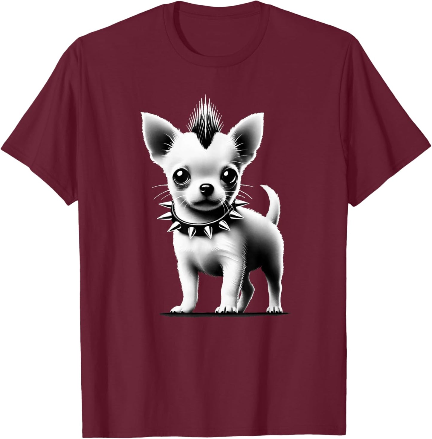 Cute Little Punk Chihuahua, Puppy Dog Face, Funny Rock Goth T-Shirt - T-Shirt | Maroon