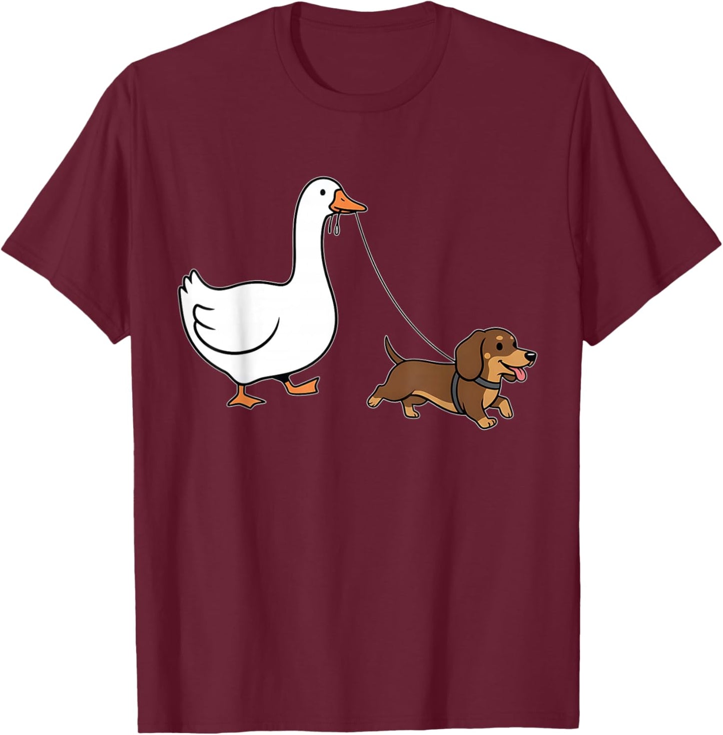 Funny Silly Goose Walking Dachshund Dog Animal Lover Women T-Shirt - T-Shirt | Maroon