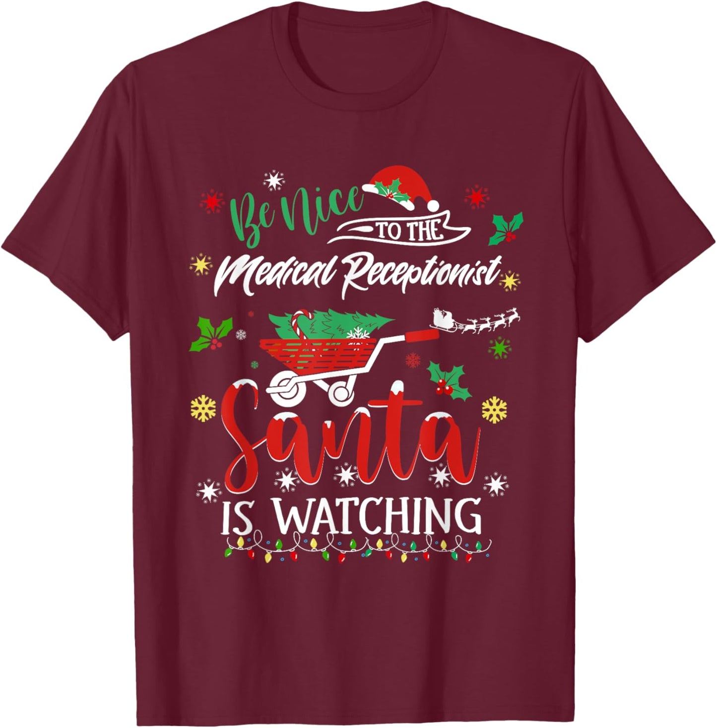Funny Christmas Medical Receptionist Festive Holiday Pajama T-Shirt - T-Shirt | Maroon