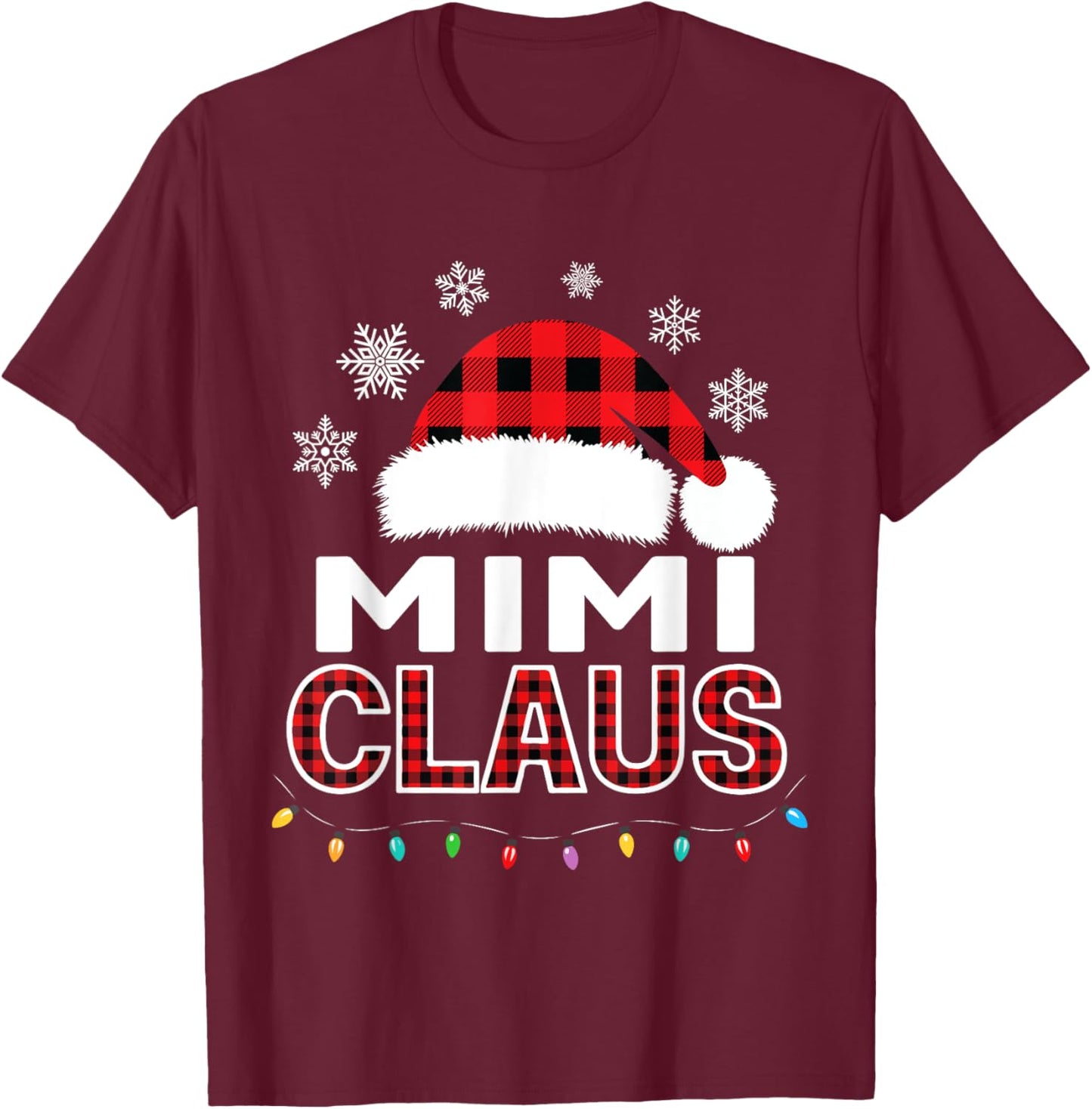 Mimi Claus Christmas Lights Santa Pajama Family Matching T-Shirt - T-Shirt | Maroon