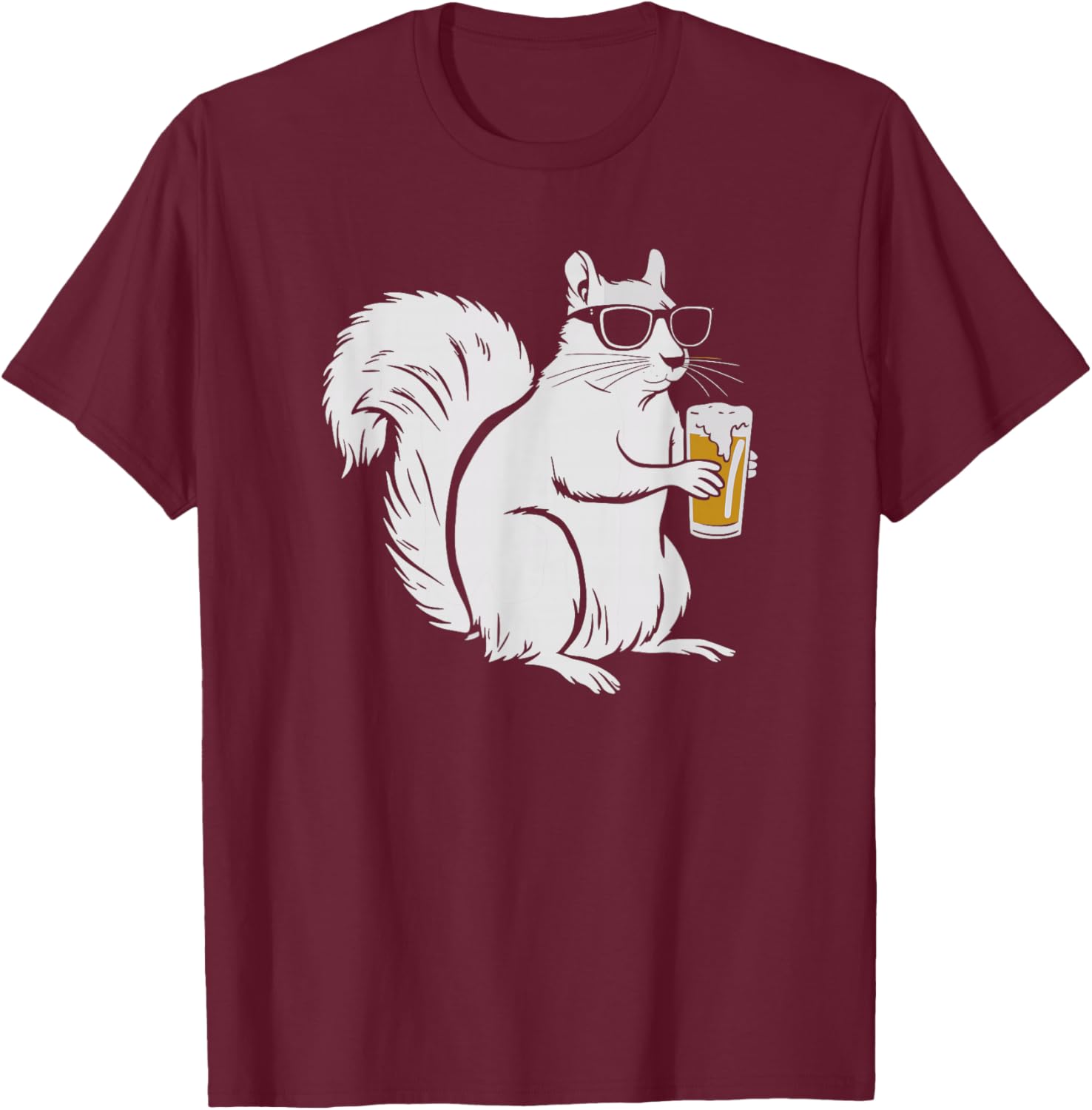 Cool Sunglasses Squirrel Beer Drinking Squirrel T-Shirt - T-Shirt | Maroon