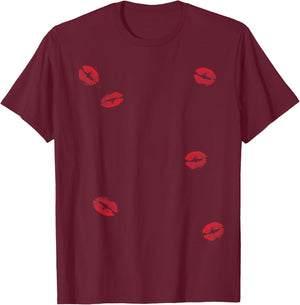 Kissed with Love: Playful and Flirty Lipstick Kisses T-Shirt - T-Shirt | Maroon
