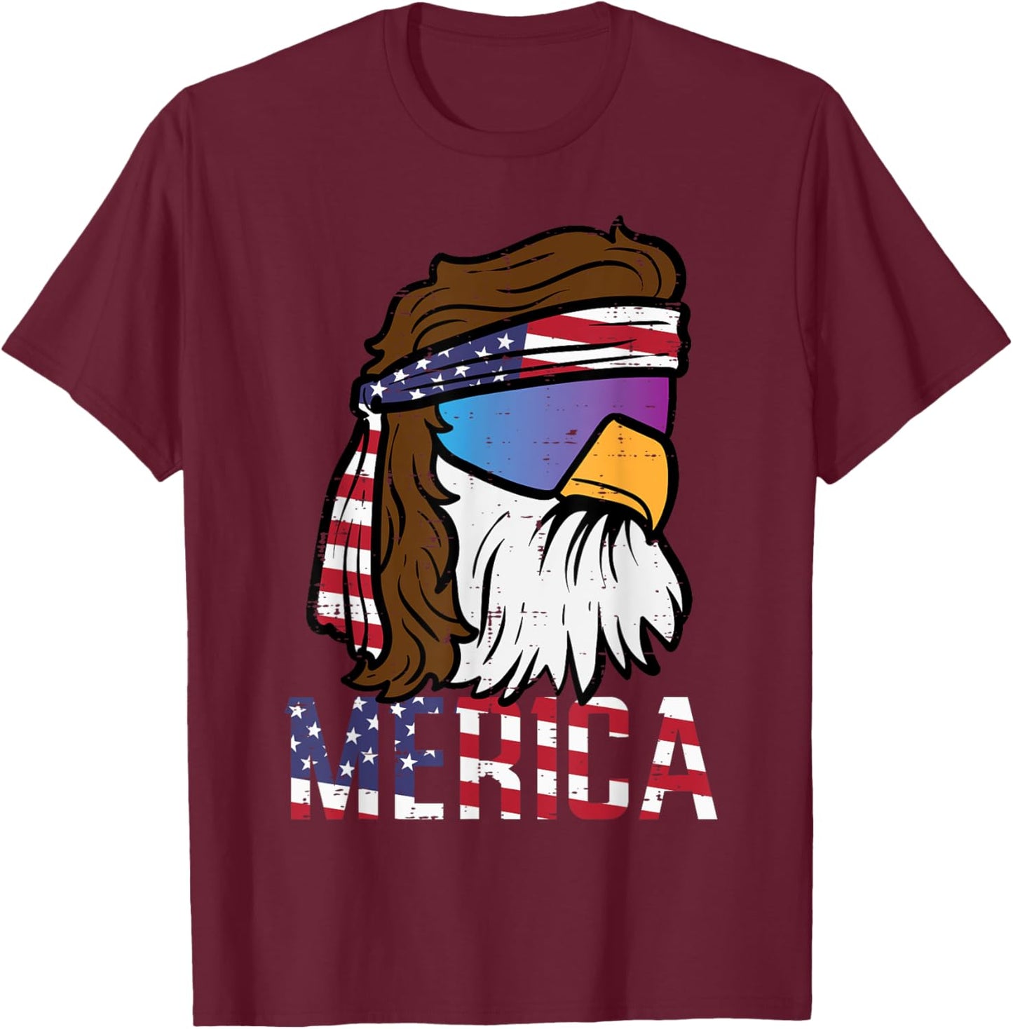 4th July Eagle Mullet Merica Flag Patriotic Men Women Kids T-Shirt - T-Shirt | Maroon