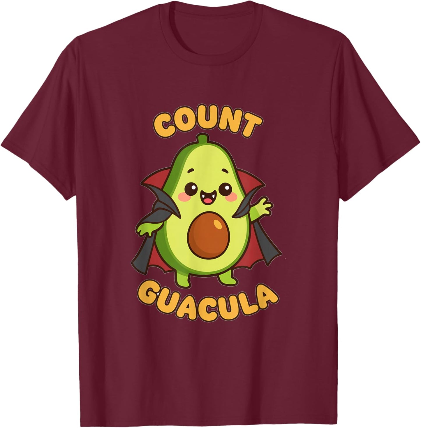 Count Guacula Kawaii Avocado Vampire Guacamole Halloween Pun T-Shirt - T-Shirt | Maroon