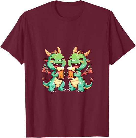 Drinking Dragon With Beer | Birthday Party T-Shirt - T-Shirt | Maroon
