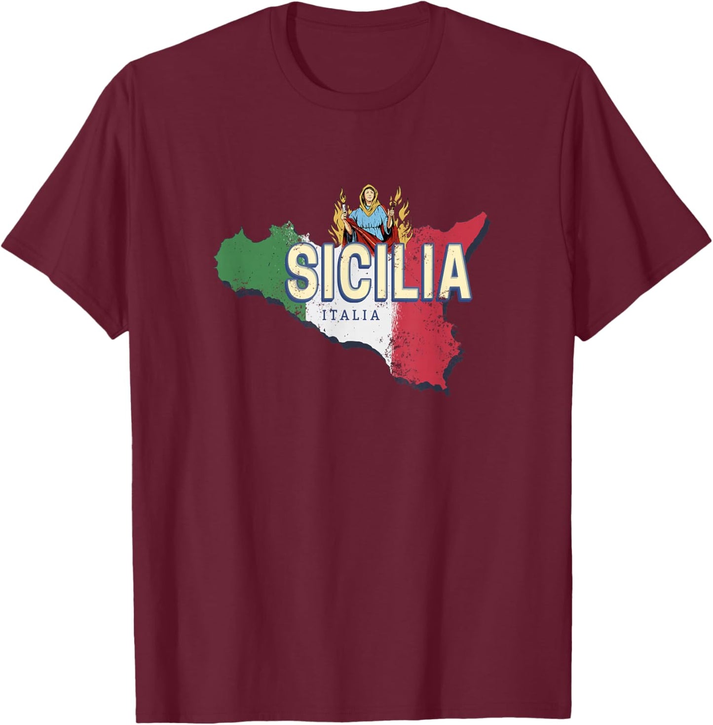 Sicile et Drapeau Italie Carte région rétro Souvenir Vintage T-Shirt - T-Shirt | Maroon