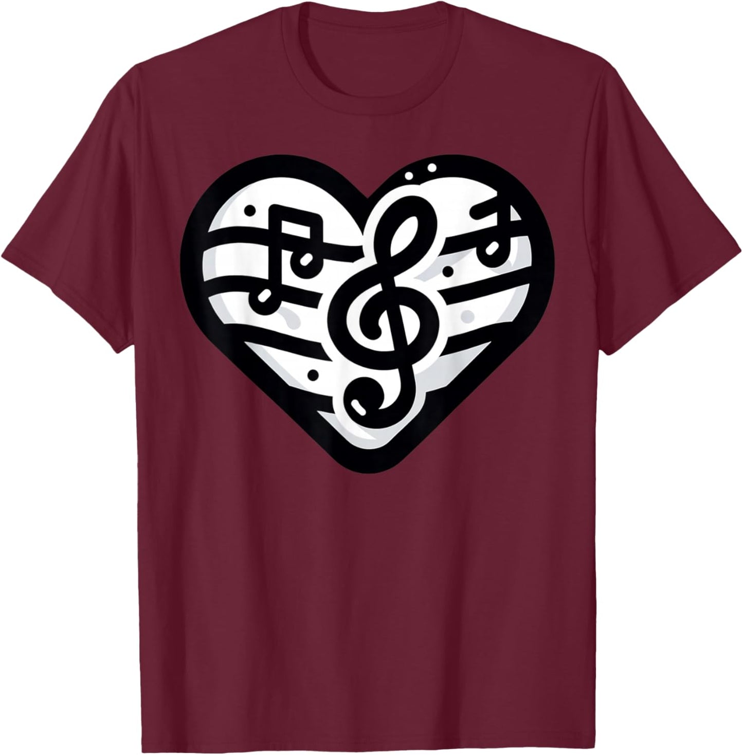 Music Notes Heart Design For Kids Love Graphics T-Shirt - T-Shirt | Maroon