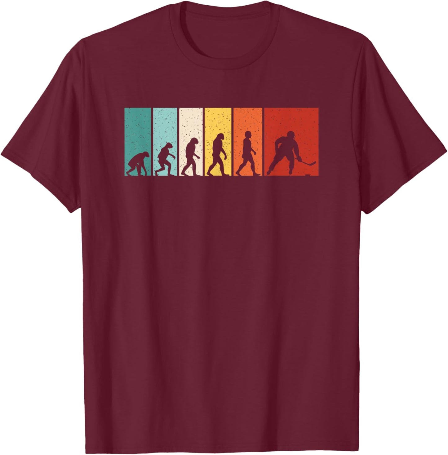 Hockey Evolution Retro Ice Hockey Player Men Boys T-Shirt - T-Shirt | Maroon