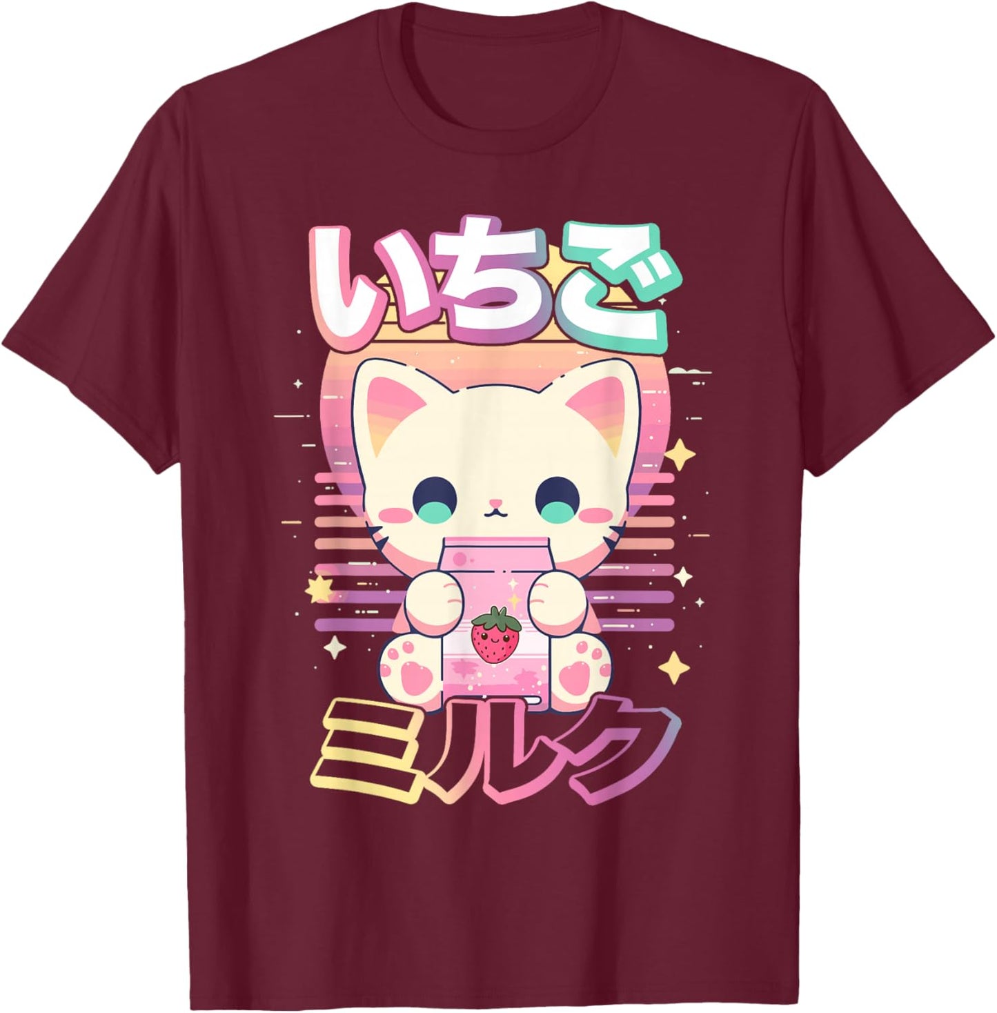 Cat Strawberry Milk Anime 90s Japanese Cat Japan T-Shirt - T-Shirt | Maroon