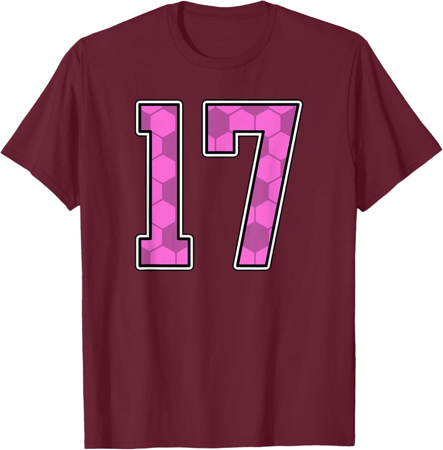 Pink Soccer Pattern Number 17 Jersey Player Uniform #17 T-Shirt - T-Shirt | Maroon