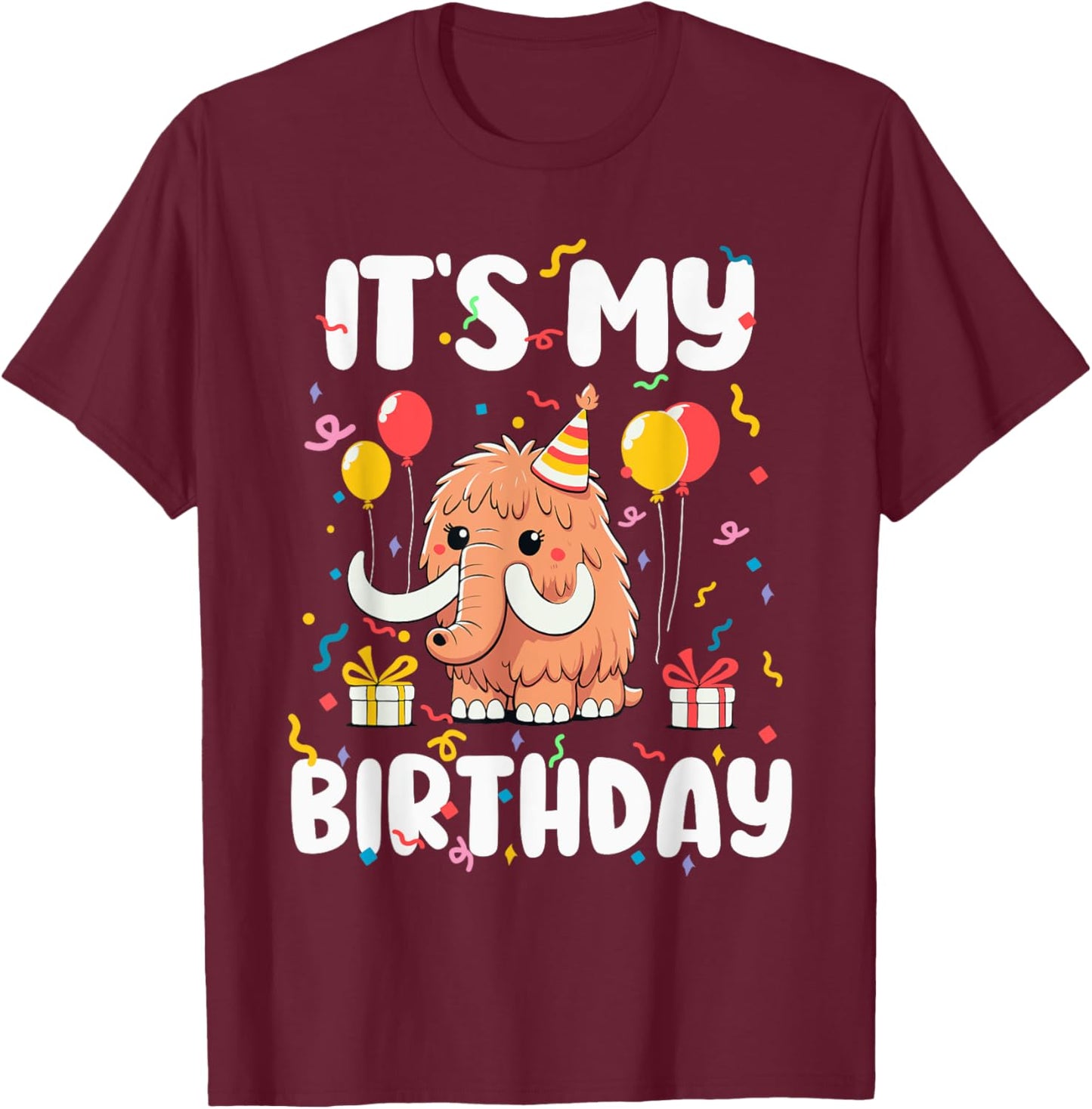 It's My Birthday Shirt Kids Boys Girls Woolly Mammoth T-Shirt - T-Shirt | Maroon
