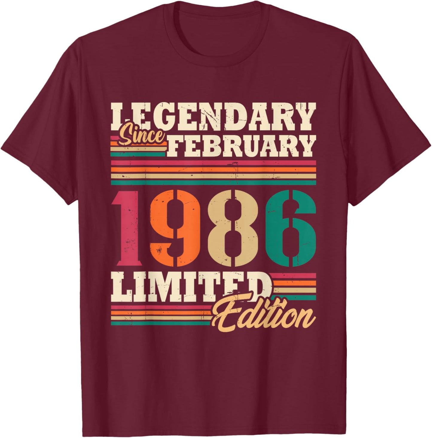 Vintage February 1986 Birthday Gift 40 Years Men T-Shirt - T-Shirt | Maroon