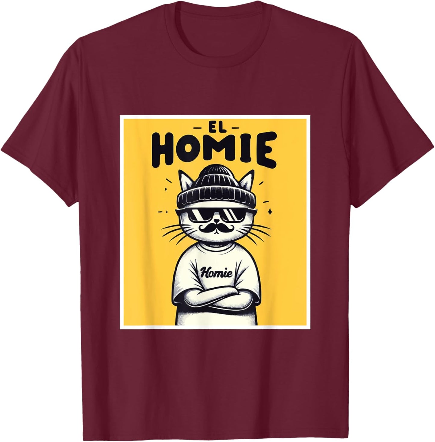LIL HOMIE Cute Cholo Cat Chicano Art West Coast Hip Hop Prem T-Shirt - T-Shirt | Maroon
