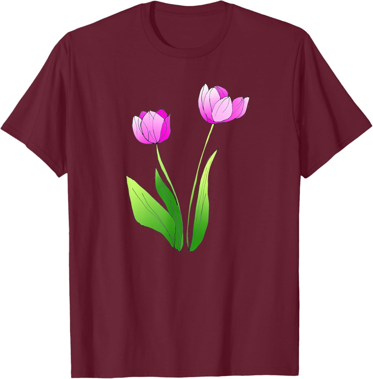 Tulip Flower Blossoming Artistic Watercolor Flower Lover T-Shirt - T-Shirt | Maroon