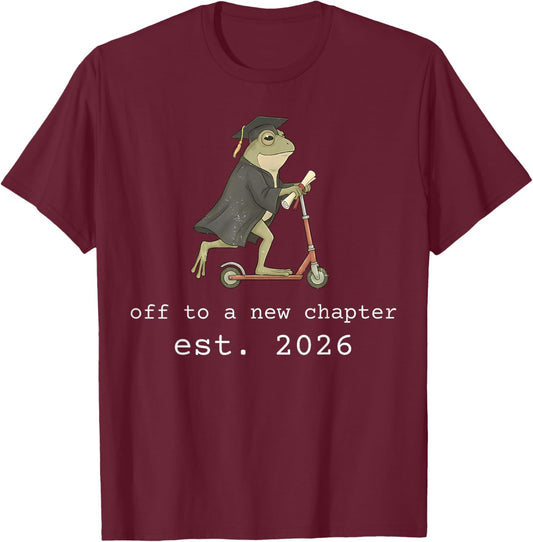 Funny Off to A New Chapter Est. 2026 Senior Graduation T-Shirt - T-Shirt | Maroon
