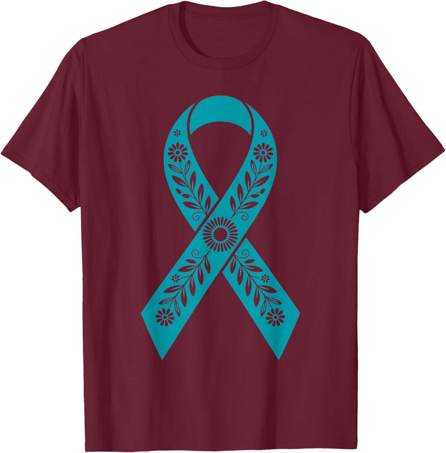 Floral Teal Ribbon Sexual Assault Awareness Month Prevention T-Shirt - T-Shirt | Maroon