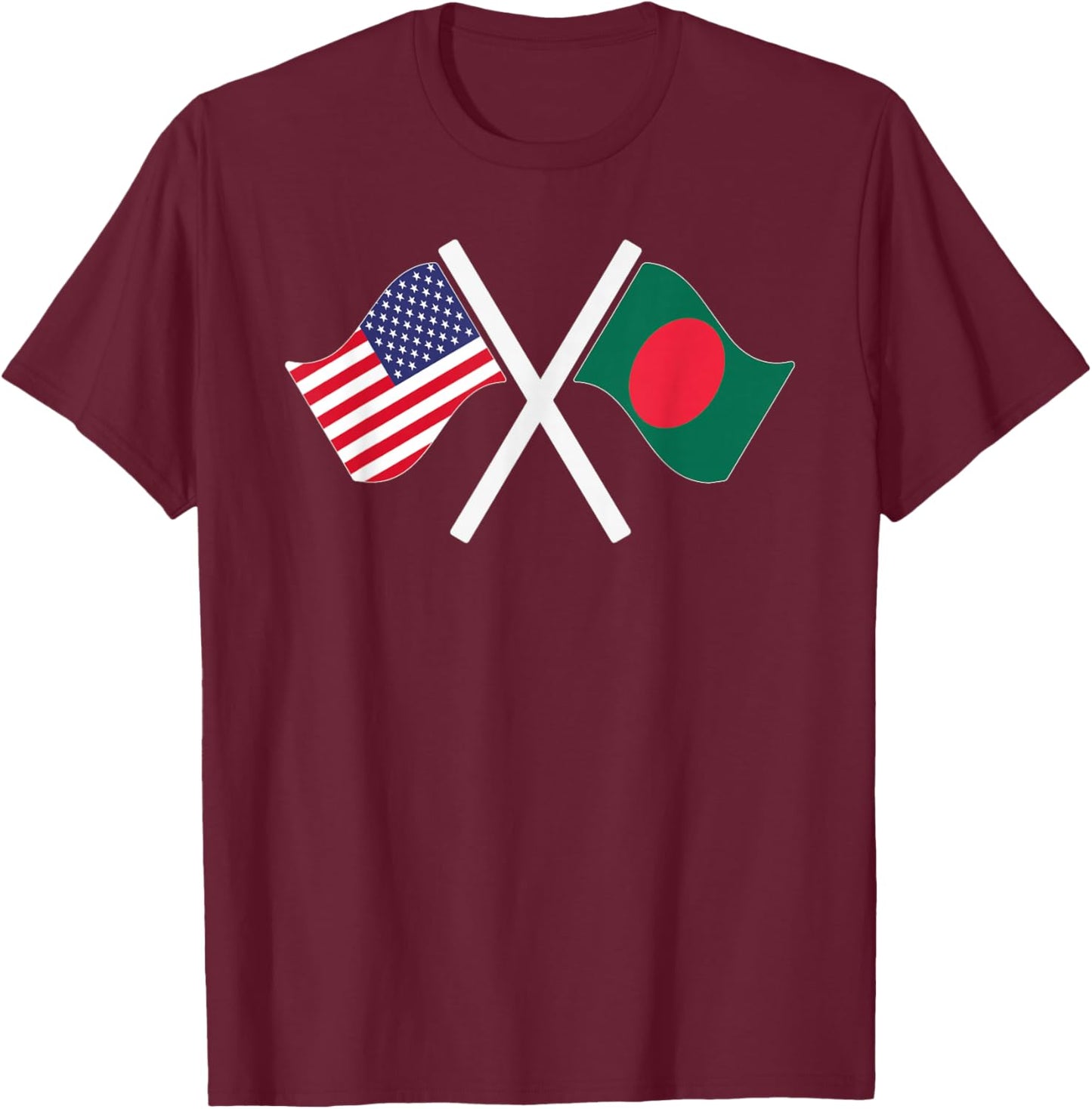 USA and Bangladesh Crossed Flags Dual Roots T-Shirt - T-Shirt | Maroon