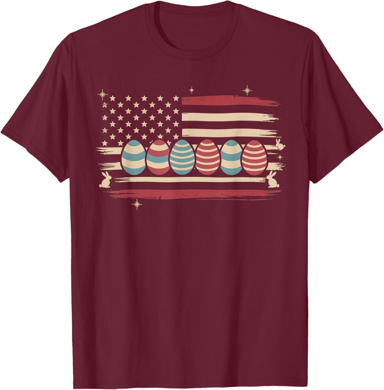 Easter Egg Bunny American Flag Patriotic Shirt Men Women T-Shirt - T-Shirt | Maroon