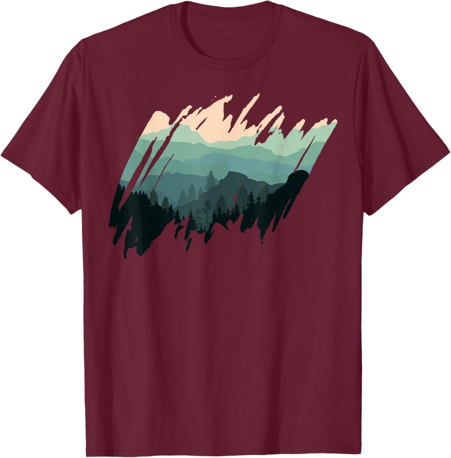 Timeless Mountain, Nature Trees and Forest T-Shirt - T-Shirt | Maroon