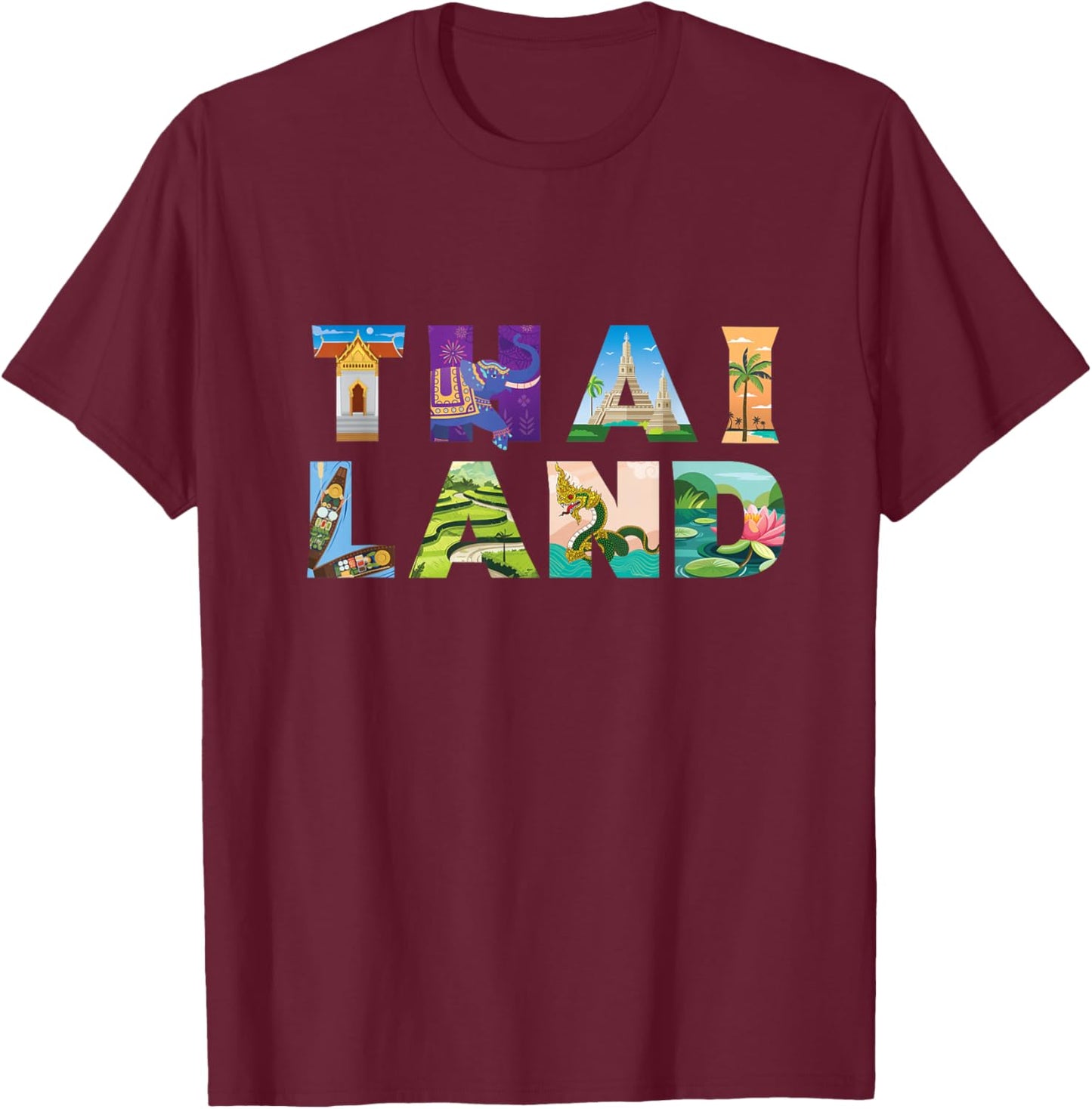 Family Heritage Gifts Thailand Letter Art - -Adult, Black, Small, Short Sleeve, Crew Collar, Pull On, 1 Count, Unique Thai Cultural Design T-Shirt - T-Shirt | Maroon
