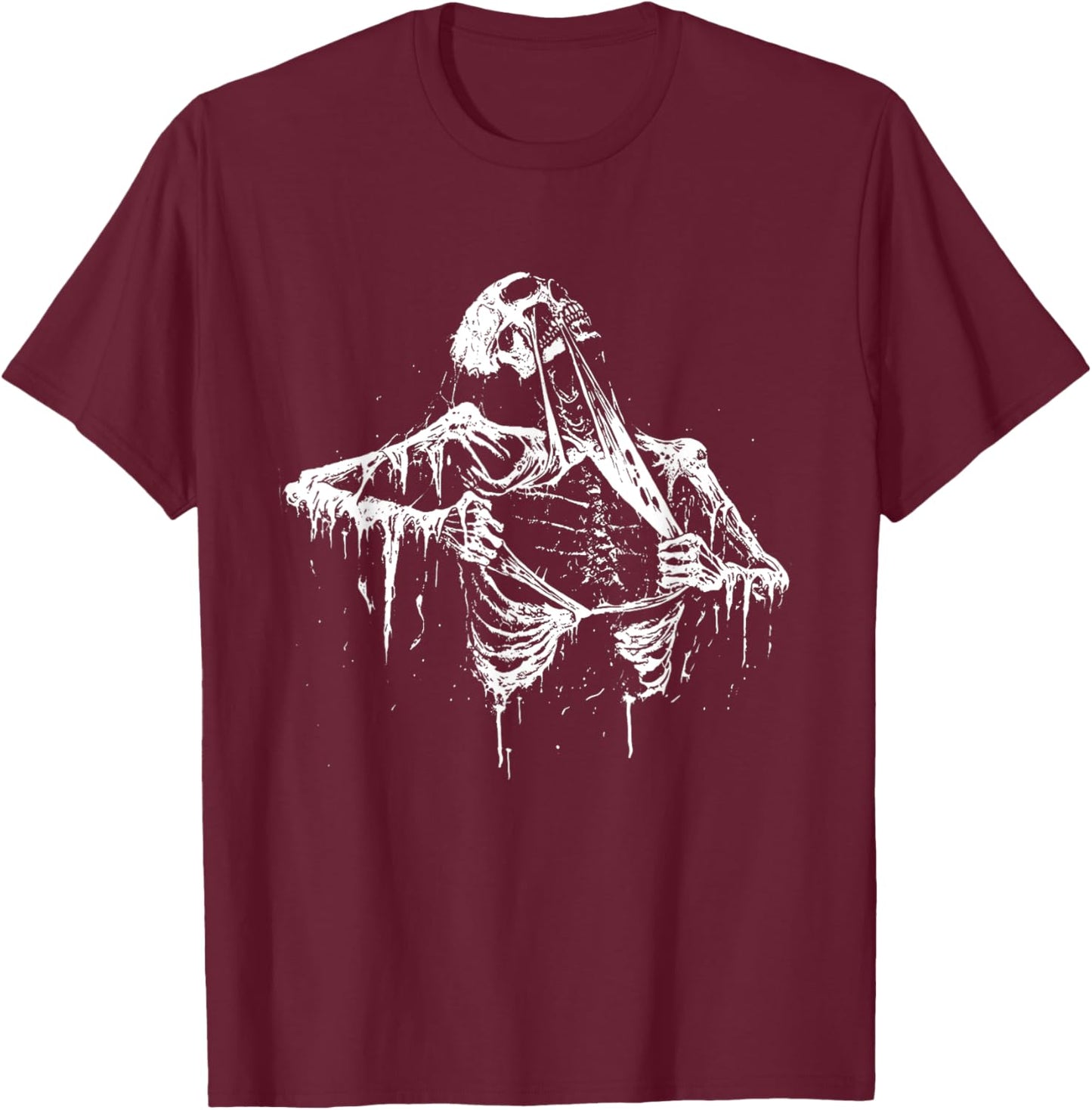 Skeleton Ripping Rib Cage Vintage 90s Graphic Halloween T-Shirt - T-Shirt | Maroon