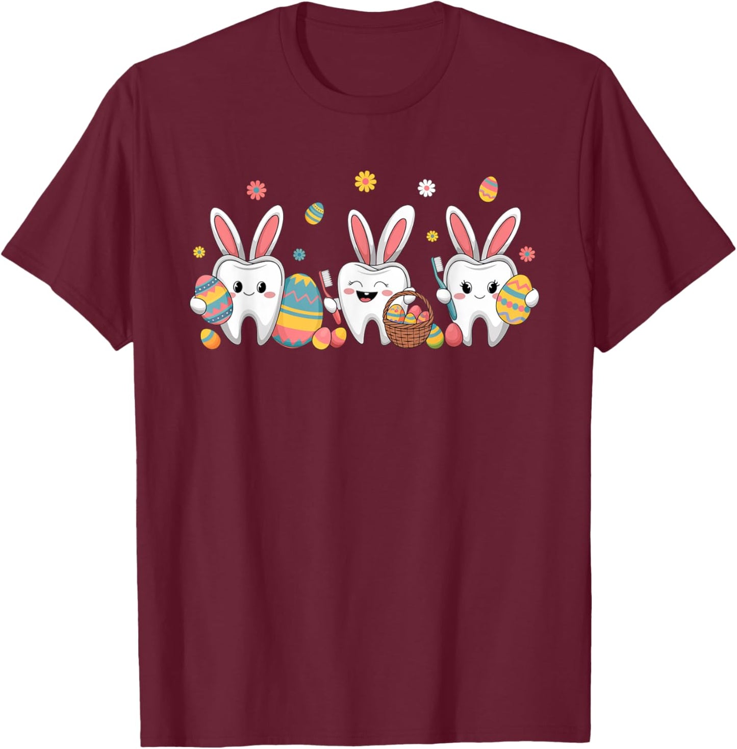 Dental Squad Easter Spring Bunny Tooth Dental Crew T-Shirt - T-Shirt | Maroon