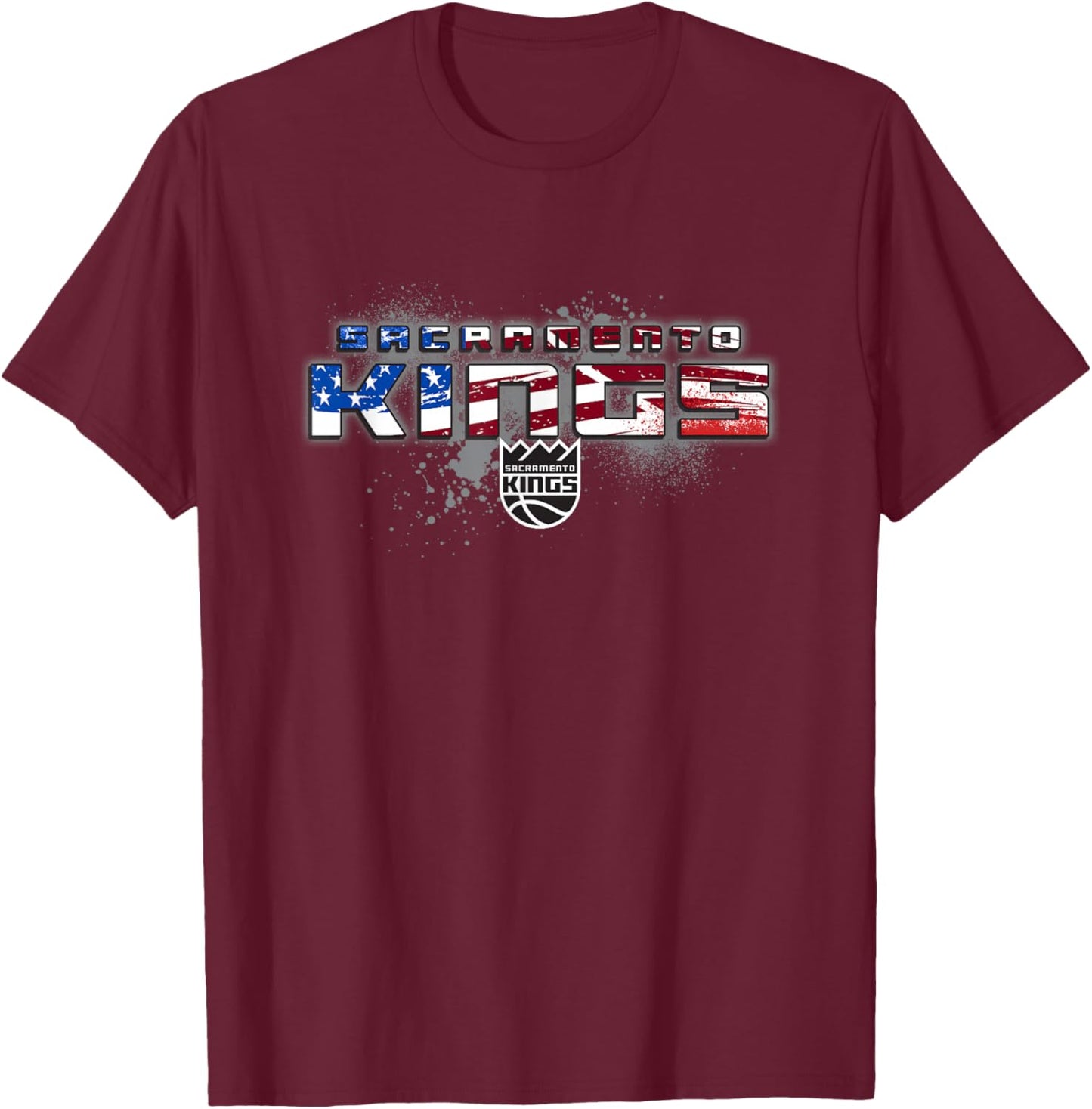 NBA Sacramento Kings American Flag Distressed Paint Spill T-Shirt - T-Shirt | Maroon