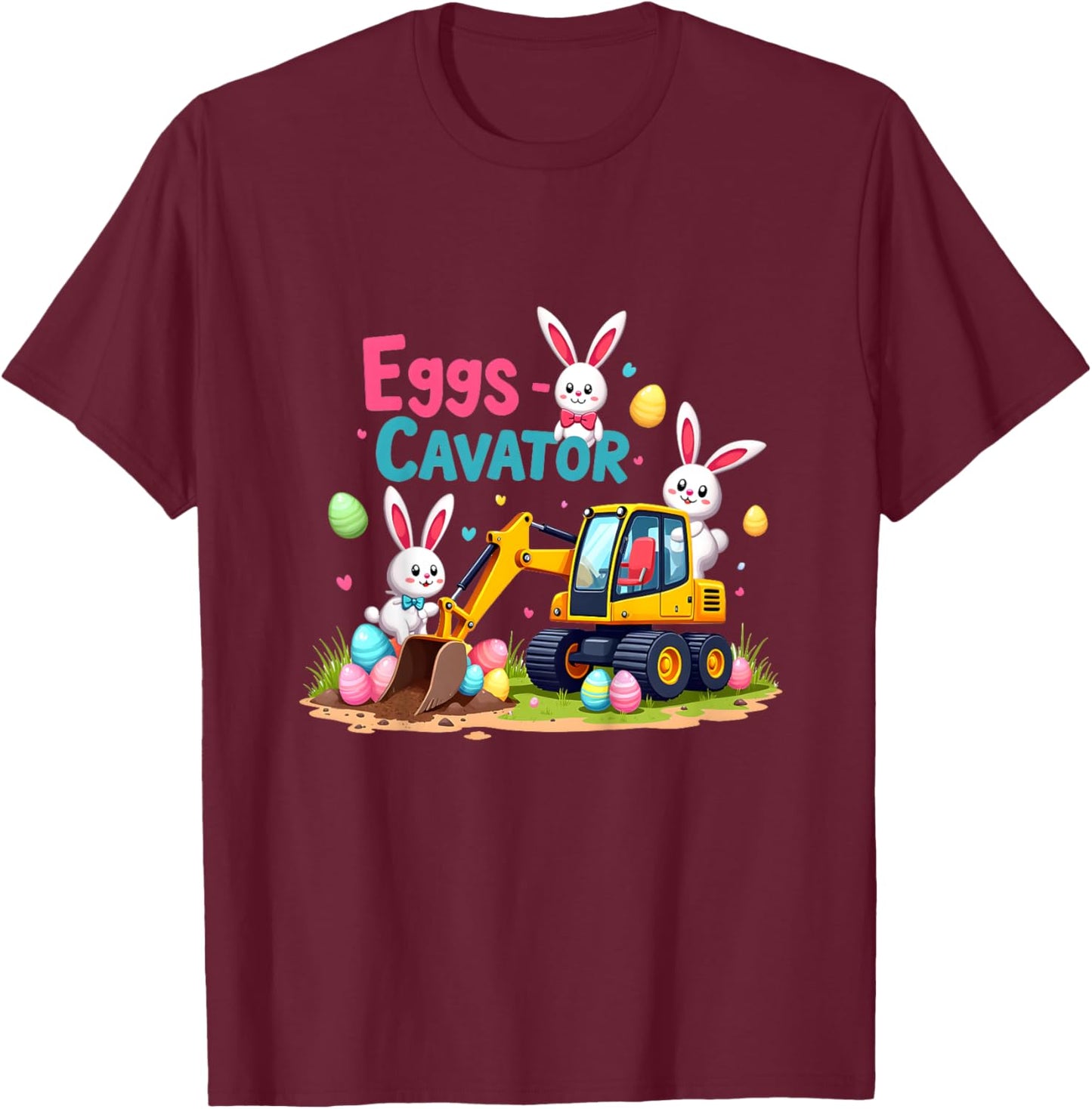 Kids Easter Bunny Excavator Eggs-Cavator Toddler Boys Easter Kids T-Shirt - T-Shirt | Maroon
