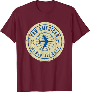 Pan Am 1927 World Airways Plane Badge Logo T-Shirt - T-Shirt | Maroon