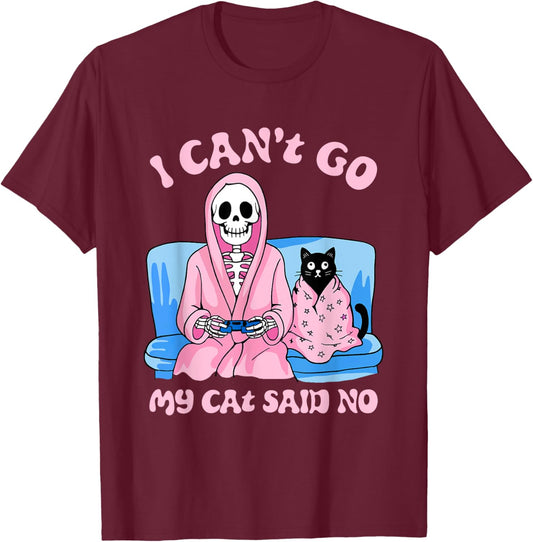 Skeleton Cat Lovers I Can’t Go My Cat Said No Home Game T-Shirt - T-Shirt | Maroon
