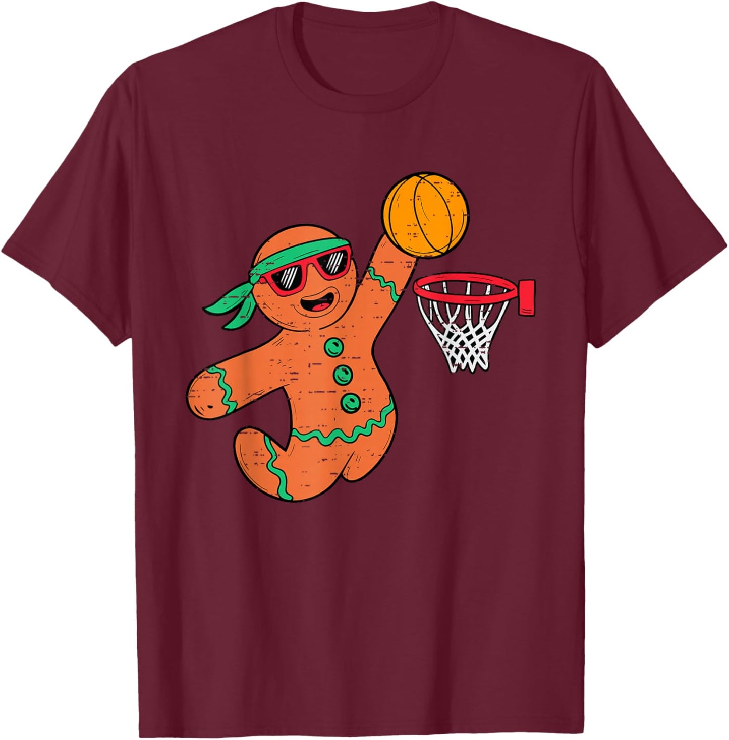 Funny Gingerbread Basketball Christmas Xmas Boys Kids T-Shirt - T-Shirt | Maroon